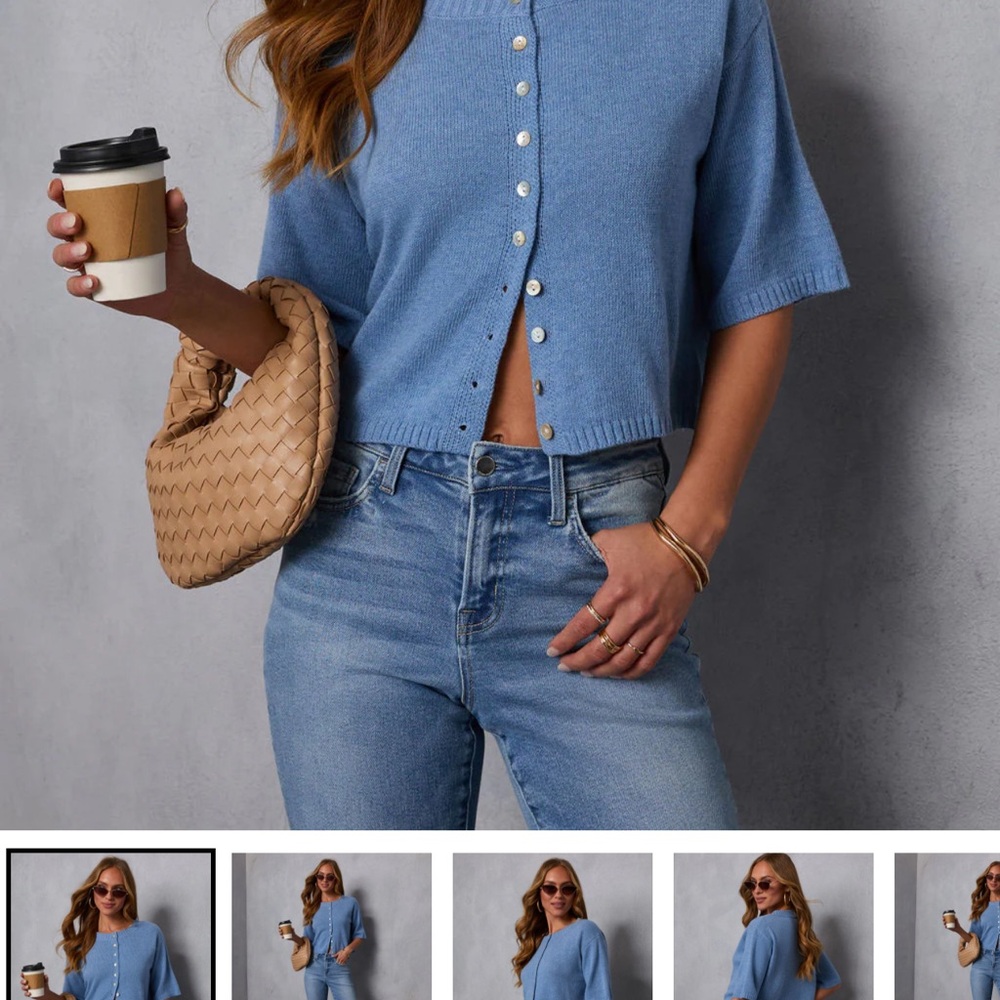 Vici Blue Cropped Cardigan Sweater